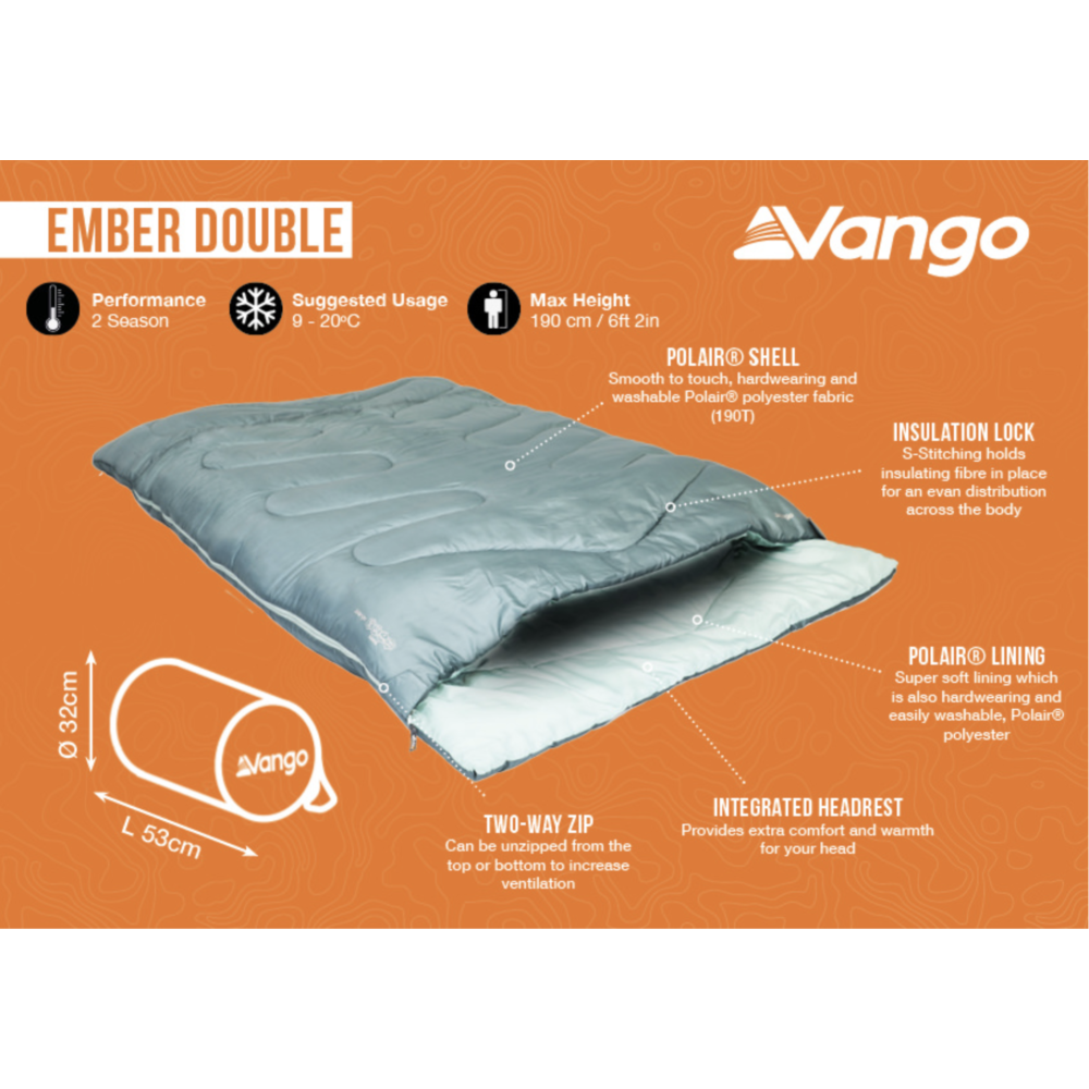  Vango Ember Double Sleeping Bag (Mineral Green)