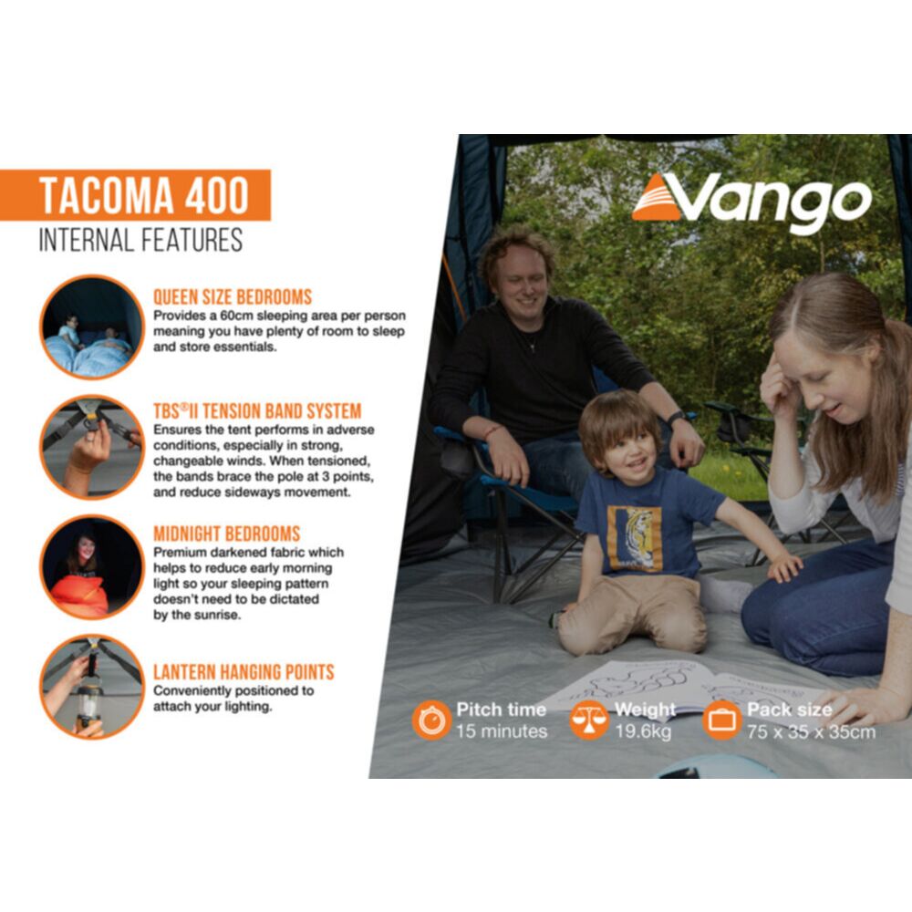 Vango Airbeam Vango Tacoma 400 Poled Tent Package (incl Footprint)